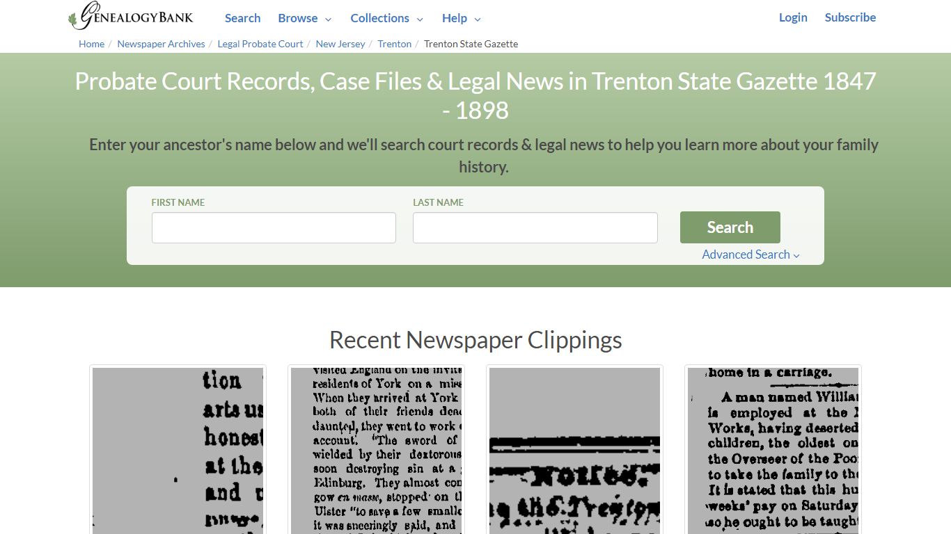 Trenton State Gazette Court Records - genealogybank.com