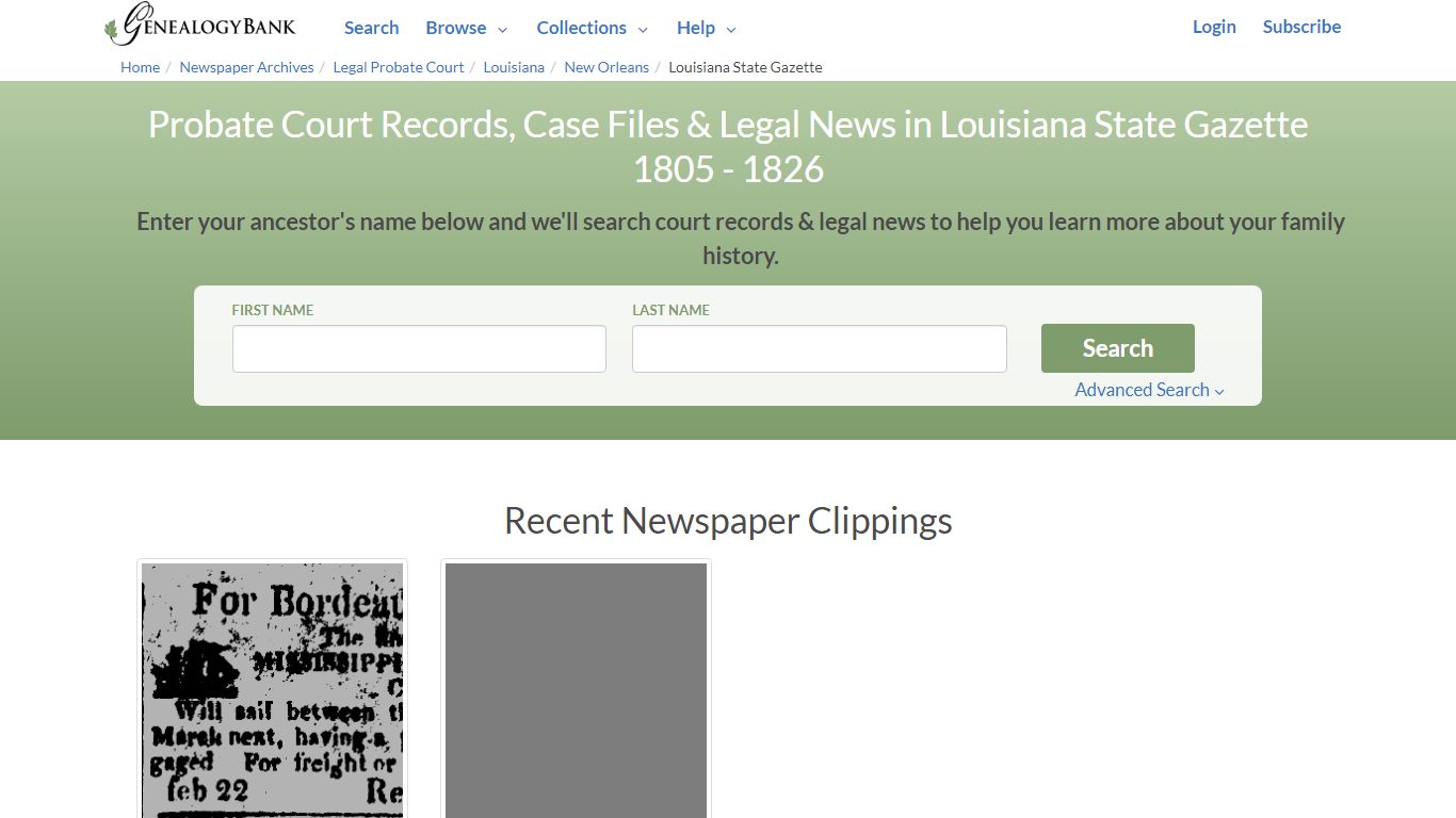 Louisiana State Gazette Court Records - genealogybank.com